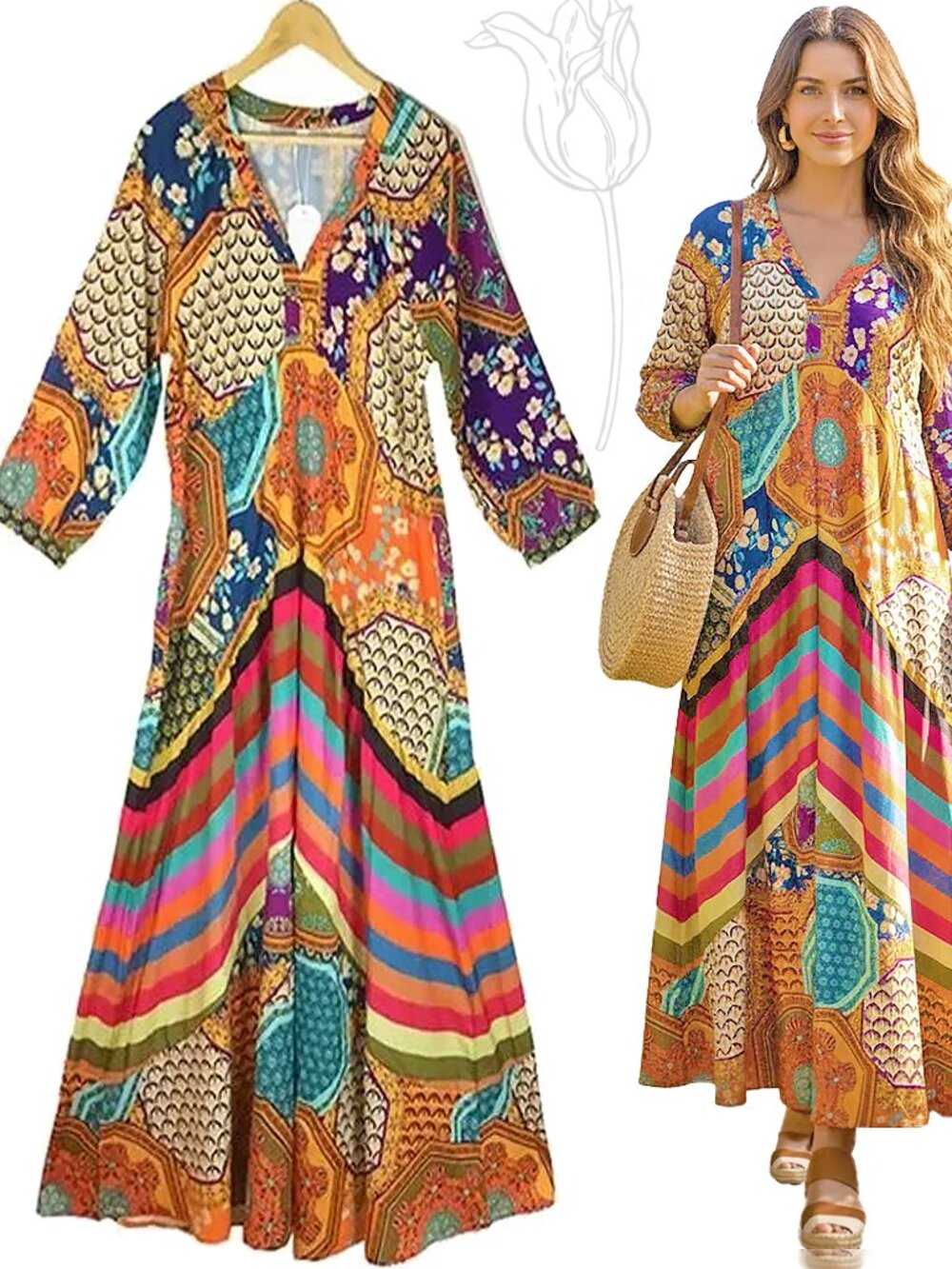 SUBSTAINIAL FLORAL PATCH MAXI DRESS